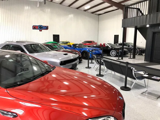Inside the ReCar showroom in Benton, Missouri - cars, trucks, and SUVs on the showroom floor
